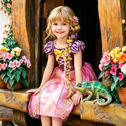 Girl Rapunzel Cosplay Tangled Dress, Girls Princess Birthday Party Gown, Kids Fairy Tale Partywear,Princess party gown