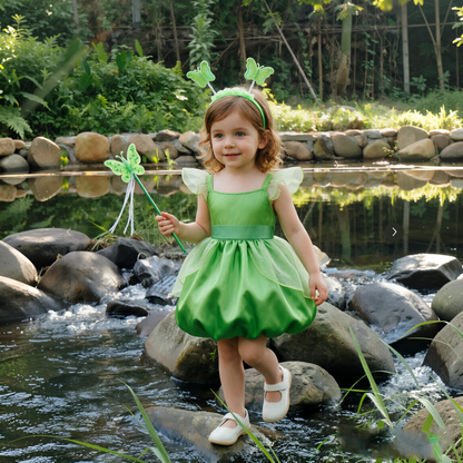 Tinker Bell Bubble Fairy Dress for Girls, Green Fairy Princess Dress, Kids Cosplay Outfit for Birthday Halloween Photoshoot