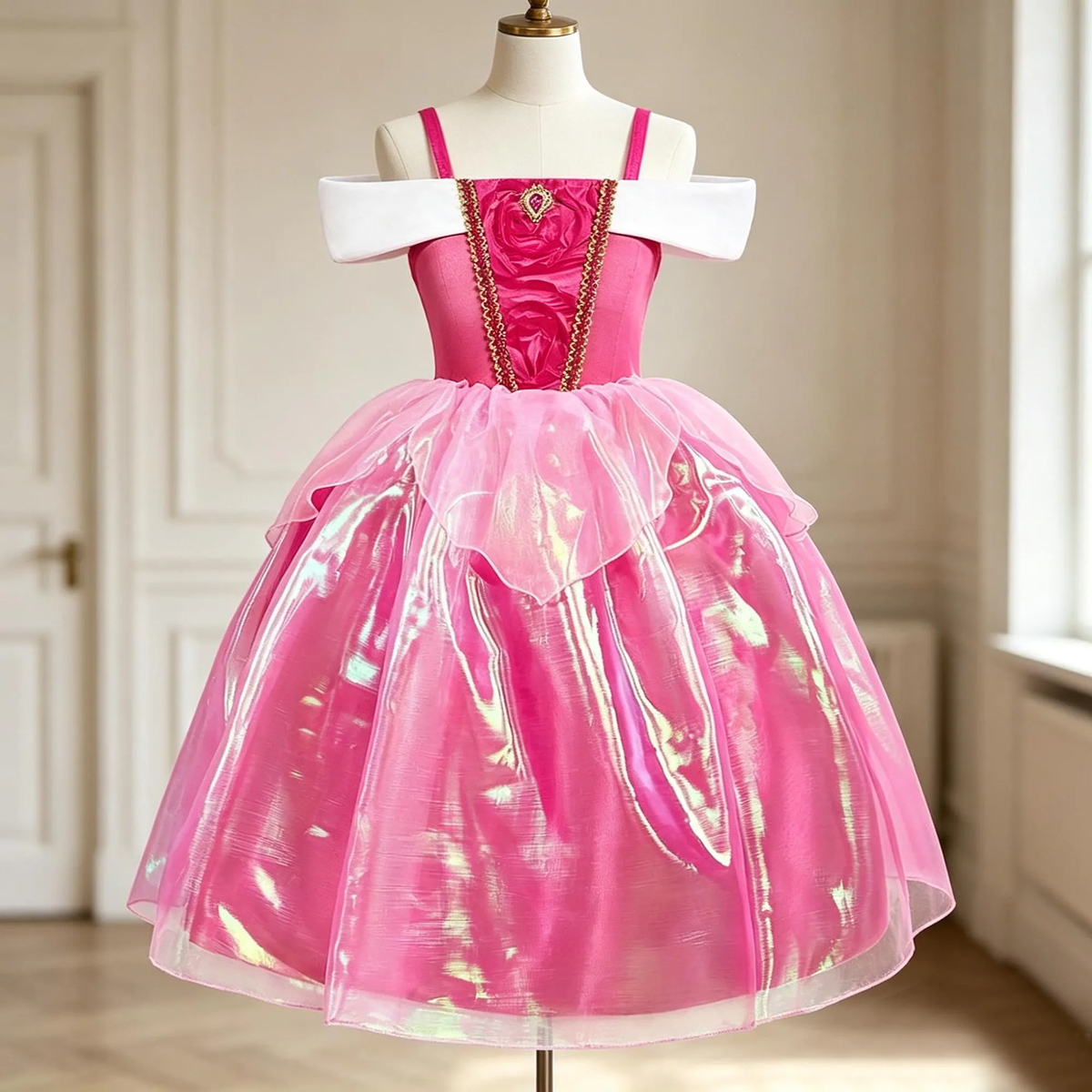 Princess Aurora Inspired Pink Ball Gown for Girls, Sleeping Beauty Costume,Aurora Costume,Elegant Princess Ballgown for Girls