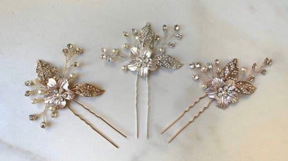 Flower Crystal Hairpin With Leave for Wedding Bride