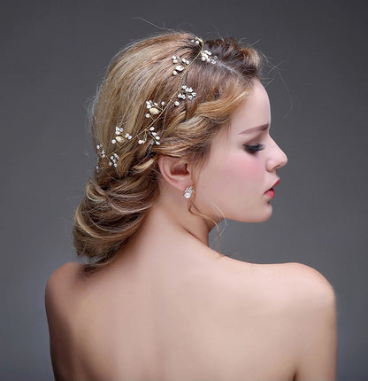 Baroque Bridal Wedding Hairband floral simulated pearl Ribbon tiara Headband