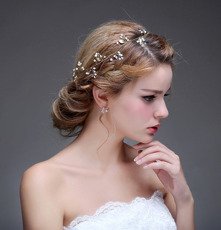 Baroque Bridal Wedding Hairband floral simulated pearl Ribbon tiara Headband