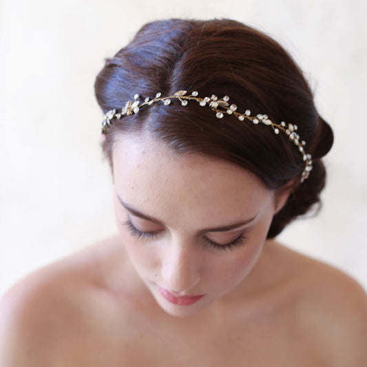 Clear Rhinestone Crystal Pearl Headband Wedding Bridal Silver or gold Hairbands Hair Vine