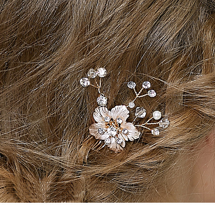 Crystal Pearl Hair Clips Flower Hair Combs for Wedding Bride Women Hairpins