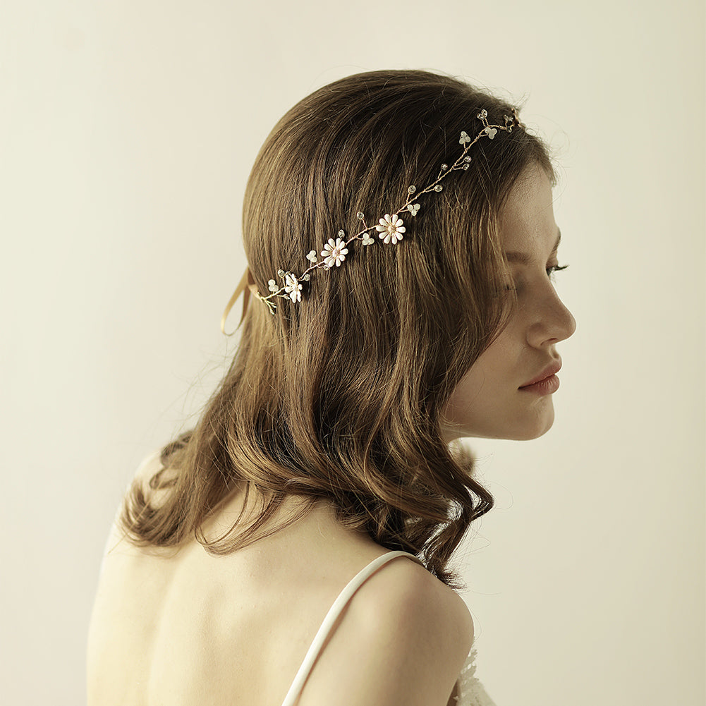 Stunning Gold Rhinestone Daisy Wedding Hair Vine Handmade Bridal Headband