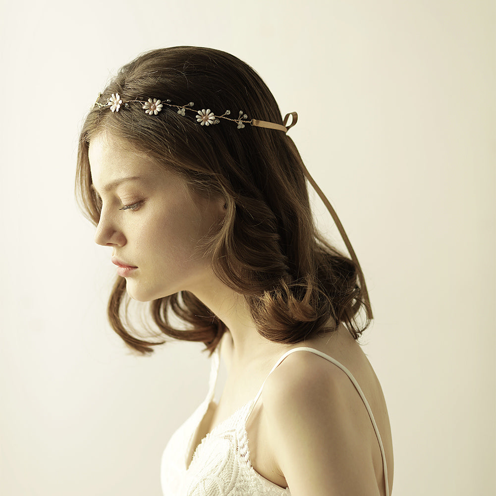 Stunning Gold Rhinestone Daisy Wedding Hair Vine Handmade Bridal Headband