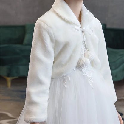 Girls Faux Fur Bolero White Fur Coat Jacket Princess Shawl Shrug