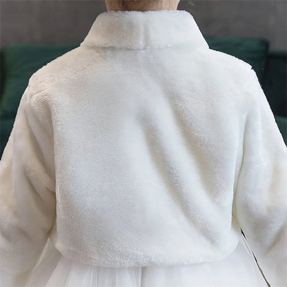 Girls Faux Fur Bolero White Fur Coat Jacket Princess Shawl Shrug