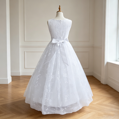 Personalized 1st Communion Dresses| Lace Holy Communion Dress | Flower Girl Dresses with Belt | Baptism Dresses| Wedding Party Girls Dresses