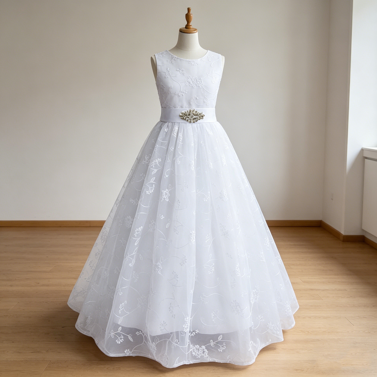 Personalized 1st Communion Dresses| Lace Holy Communion Dress | Flower Girl Dresses with Belt | Baptism Dresses| Wedding Party Girls Dresses