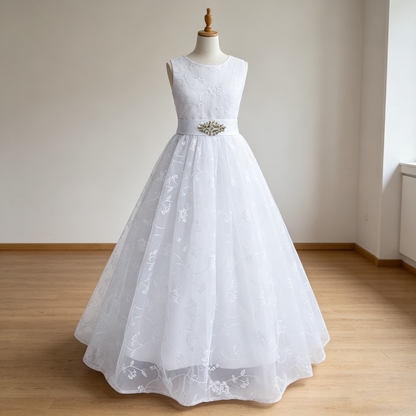 Personalized 1st Communion Dresses| Lace Holy Communion Dress | Flower Girl Dresses with Belt | Baptism Dresses| Wedding Party Girls Dresses