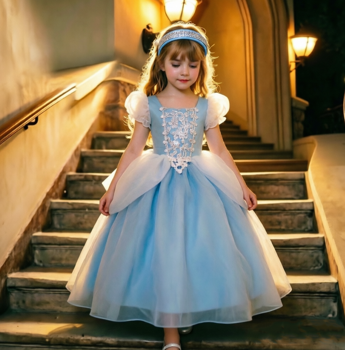 Princess Cinderella Costume, Cinderella Dress,Blue Princess Dress Costume,Flower Girl Dress, Kids Cosplay Outfit,Cinderella Birthday Dress