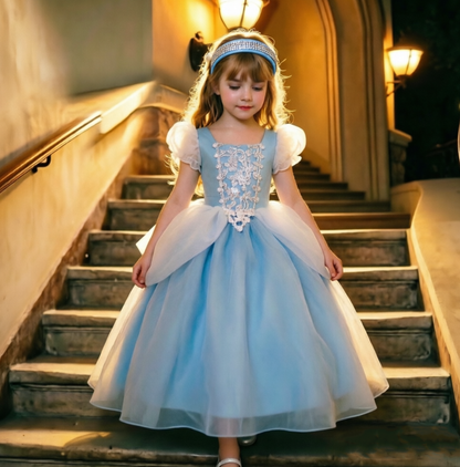 Princess Cinderella Costume, Cinderella Dress,Blue Princess Dress Costume,Flower Girl Dress, Kids Cosplay Outfit,Cinderella Birthday Dress