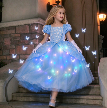 Light Up Blue Princess Gown,Cinderella Inspired Princess Dress,Cinderella Costume with LED ,Girls Birthday Party Costume,Tulle princess dress