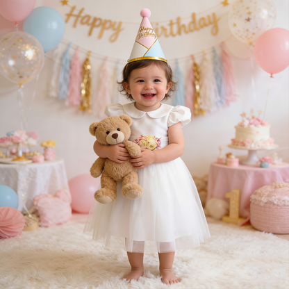 Personalized Baby Girl 1st Birthday Dresses |Toddler First Birthday Outfit |Tulle Flower Girl Dress |Girls Baptism Gown |Toddler Party Dress