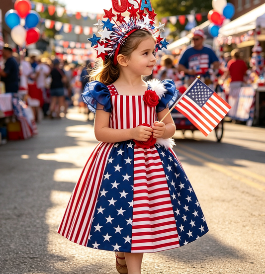 4th of July Dress,Pageant Girl Dress, American Flag Dress, Girls Patriotic Dress, Princess Outfit, Independence Day Dress, Girls Party Dress