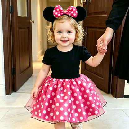 Mouse Inspired Dress, Mouse Ears Headband, ToddlerDress,Tutu Dress,1st Birthday Dress,Baby Girl Mouse Outfits, Girl Birthday Party Dress
