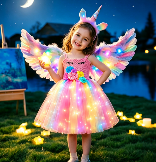 Light Up Unicorn Tutu Dress, Unicorn Birthday Dress, Girls Rainbow Dress, Unicorn Costume,Girls Fairy Dress, Halloween Birthday Party Dress