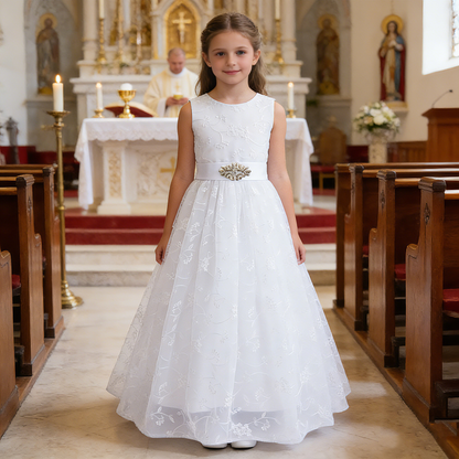 Personalized 1st Communion Dresses| Lace Holy Communion Dress | Flower Girl Dresses with Belt | Baptism Dresses| Wedding Party Girls Dresses