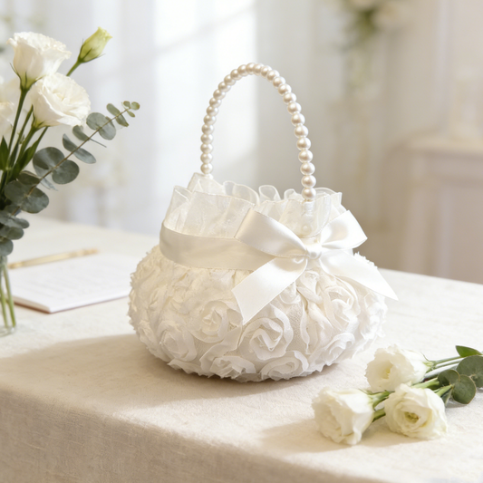 Pearl Handle Flower Girl Baskets, Wedding Basket, Bridal Basket, Ring Bearer Pillow, Wedding Ring Pillow, Wedding Ring Holder,Flower Girl Keepsake