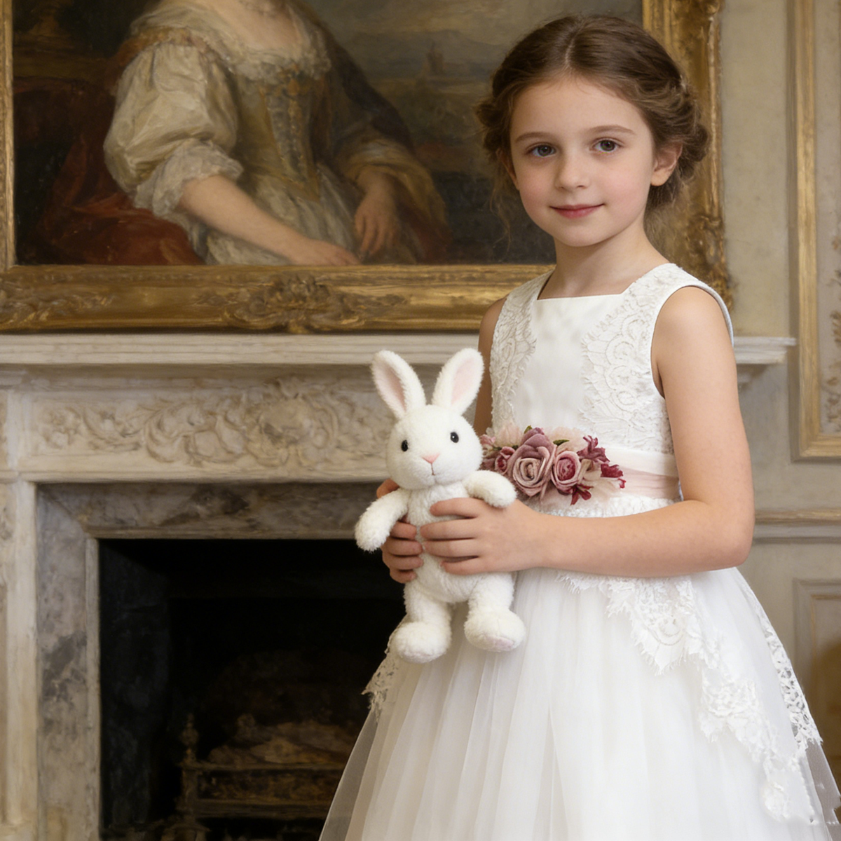 Custom Flower Girl Dresses| White Lace Tulle Flower Girl Dress| Wedding Girl Dress with Sash| 1st Communion Dresses| Birthday Party Dresses