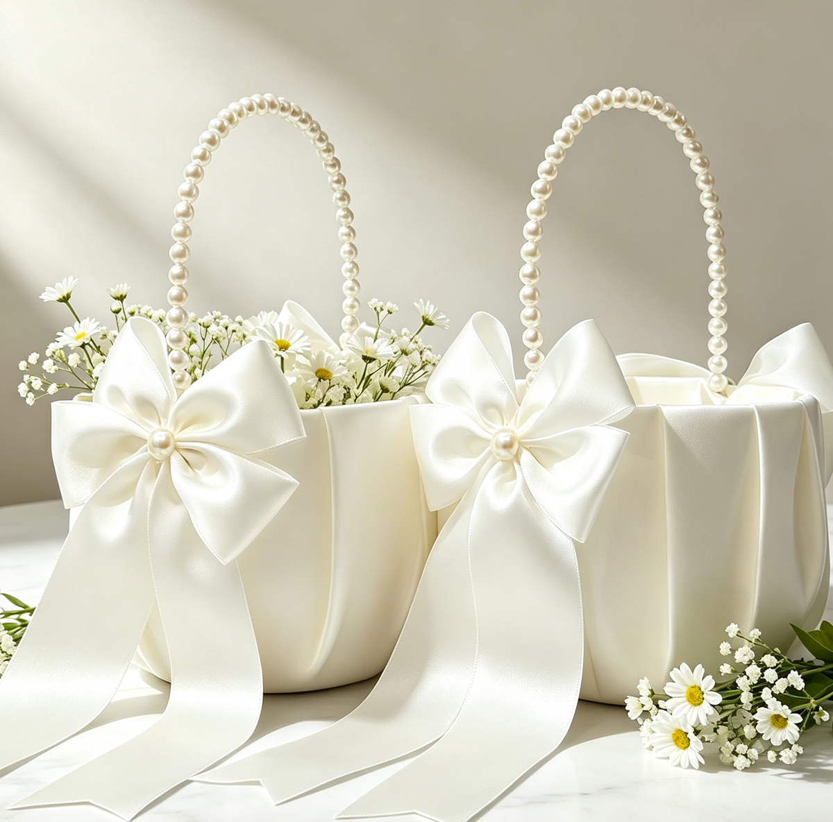 2PCS Custom Ivory Flower Girl Baskets |Ring Bearer Pillow Set |Wedding Baskets |Petal Baskets |Rustic Basket |Bridesmaid Basket |Ring Pillow