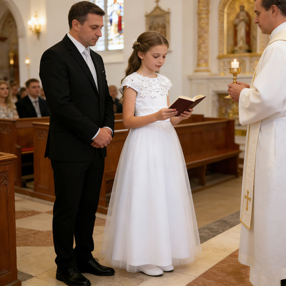 Personalized White 1st Communion Dresses for Girls |Holy Communion Dress|Baptism Gown | Tulle Flower Girl Dresses  |Junior Bridesmaid Dress