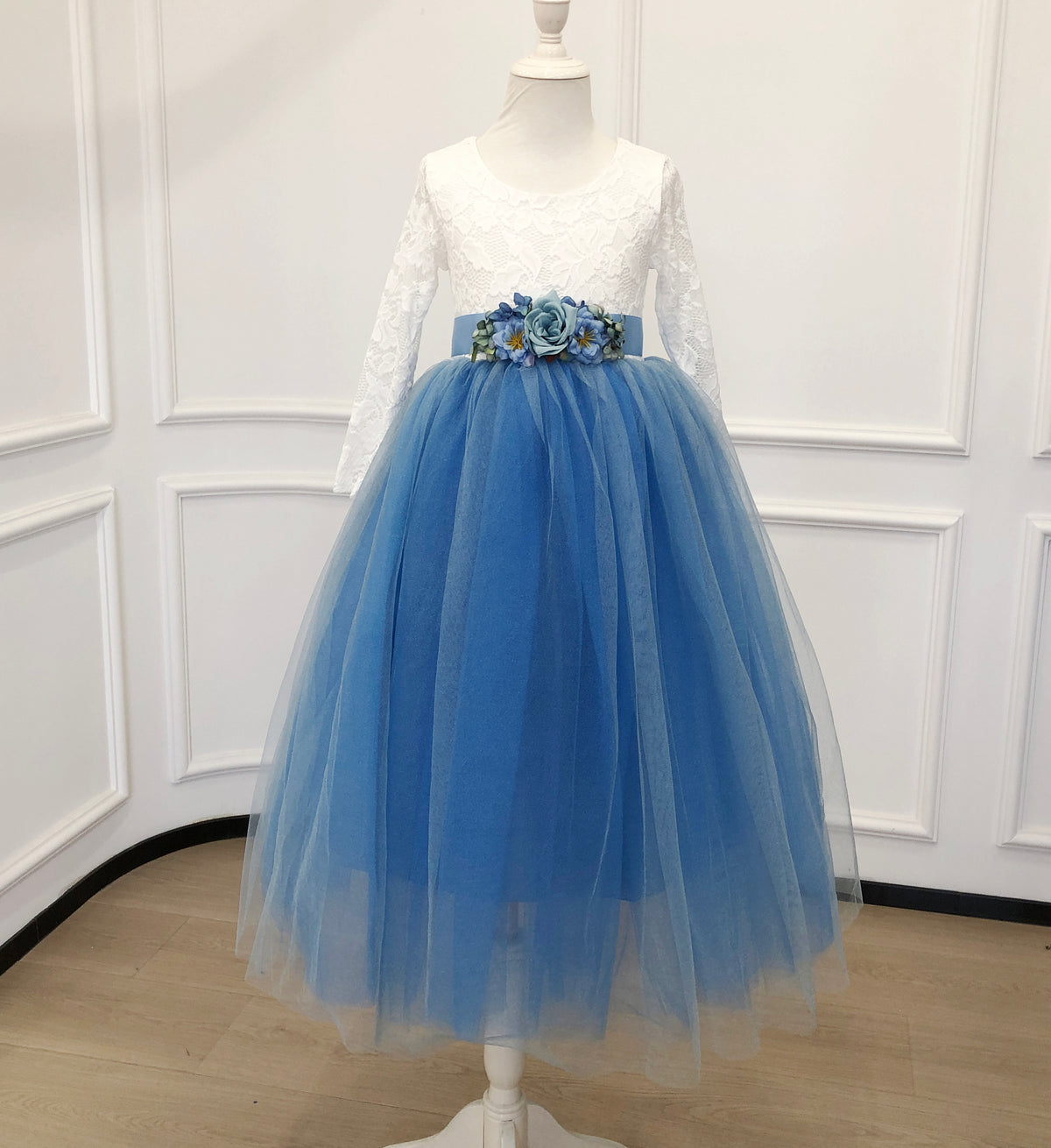 Personalized Rustic Tulle Flower Girl Dresses, Lace Flower Girl Dresses with Sash,Boho Wedding Flower Girl,Junior Bridesmaid, Birthday Dress