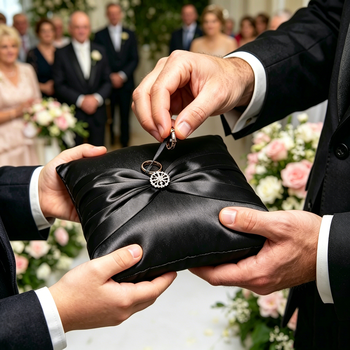 Black Wedding Baskets | Black Ring Pillow| Pillow Basket  Set | Black Ring Bearer Pillow | Black Flower Girl Basket |Black Satin Ring Pillow