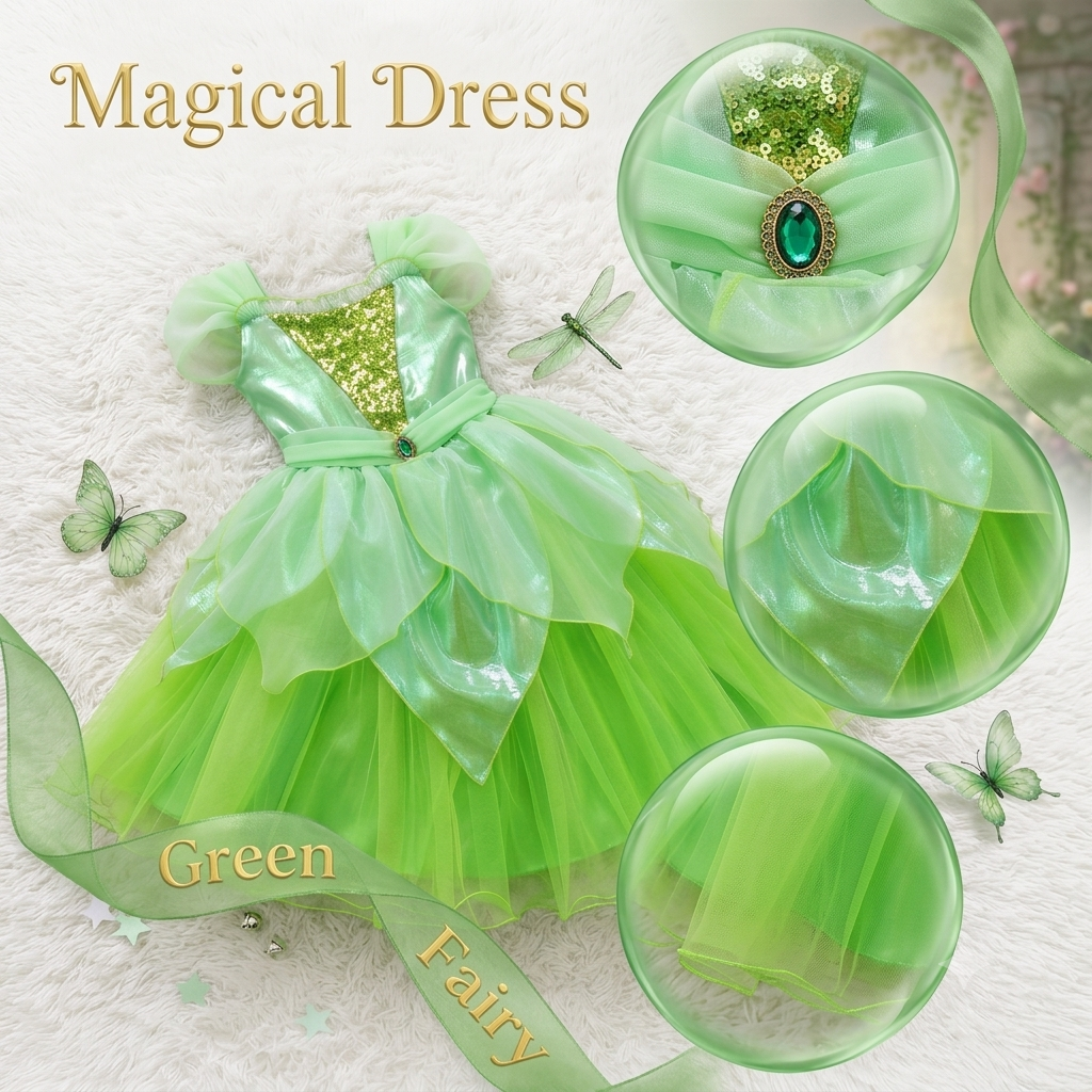 Light up Girls Tinkerbell Costume,LED Tinkerbell Dresses,Green Fairy Dress,Kids Fairy Tale Costume,Tinkerbell Wings, Girls TuTu Dress,Girls Party Costume