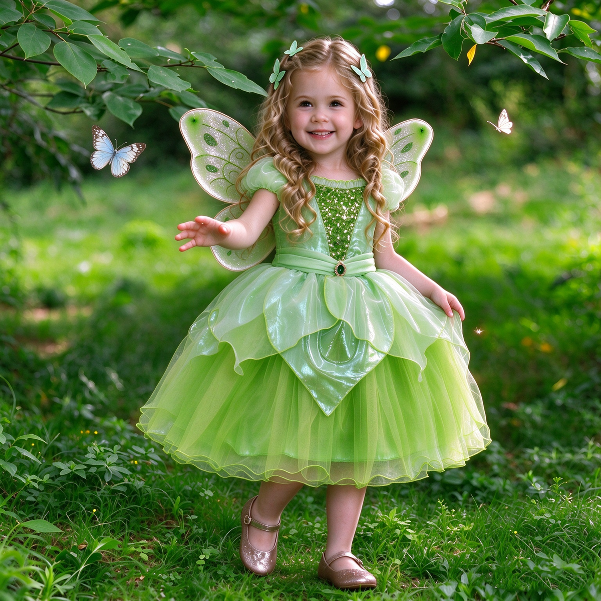 Light up Girls Tinkerbell Costume,LED Tinkerbell Dresses,Green Fairy Dress,Kids Fairy Tale Costume,Tinkerbell Wings, Girls TuTu Dress,Girls Party Costume