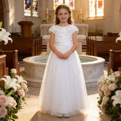 Personalized White 1st Communion Dresses for Girls |Holy Communion Dress|Baptism Gown | Tulle Flower Girl Dresses  |Junior Bridesmaid Dress