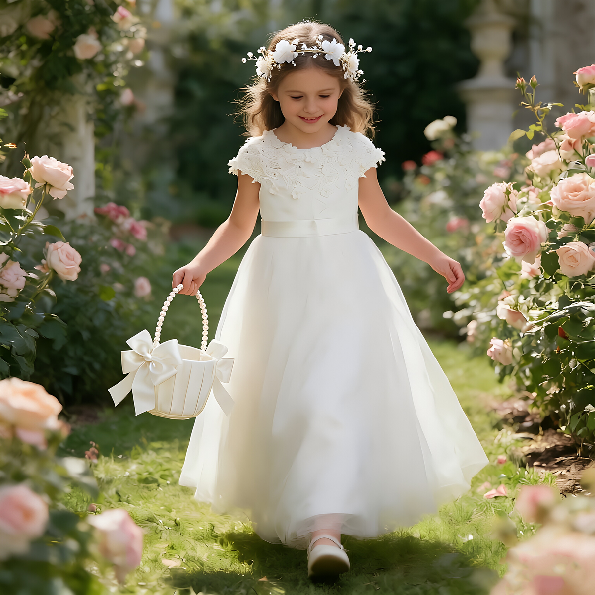 Personalized White 1st Communion Dresses for Girls |Holy Communion Dress|Baptism Gown | Tulle Flower Girl Dresses  |Junior Bridesmaid Dress