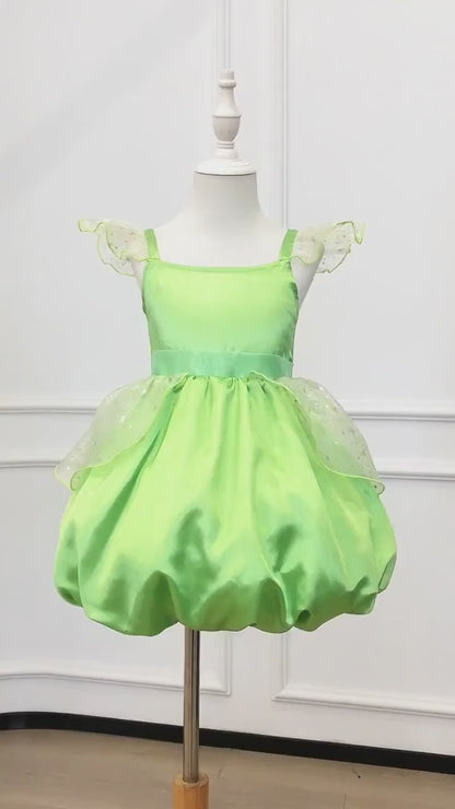 Tinker Bell Bubble Fairy Dress for Girls, Green Fairy Princess Dress, Kids Cosplay Outfit for Birthday Halloween Photoshoot