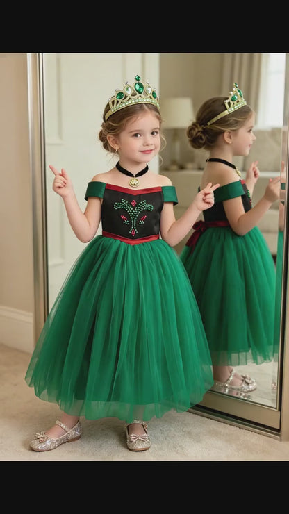 Girl Anna Coronation Dress, Frozen Inspired Princess Gown, Fairy Tale Party Wear,Girl Anna Birthday Outfit