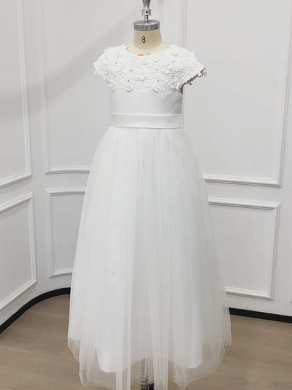 Personalized White 1st Communion Dresses for Girls |Holy Communion Dress|Baptism Gown | Tulle Flower Girl Dresses  |Junior Bridesmaid Dress