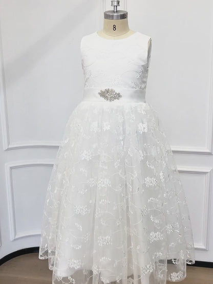 Personalized 1st Communion Dresses| Lace Holy Communion Dress | Flower Girl Dresses with Belt | Baptism Dresses| Wedding Party Girls Dresses