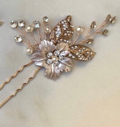 Flower Crystal Hairpin With Leave for Wedding Bride