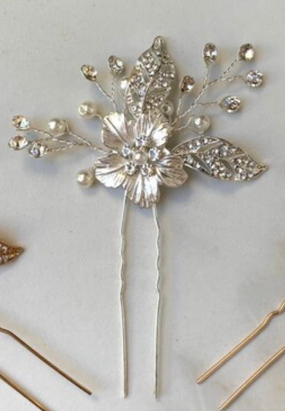 Flower Crystal Hairpin With Leave for Wedding Bride