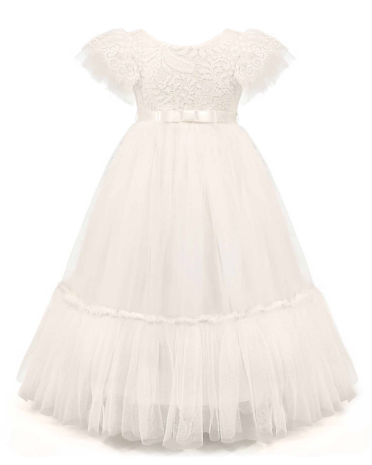 Flower Girl Dresses White Chiffon Vintage Dress Formal Dress Castle Lace Sleeveless Tulle Dress Wedding Bridesmaid Princess Long Dress Birthday Dress