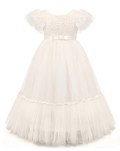 Flower Girl Dresses White Chiffon Vintage Dress Formal Dress Castle Lace Sleeveless Tulle Dress Wedding Bridesmaid Princess Long Dress Birthday Dress