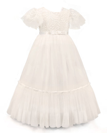 Flower Girl Dresses White Chiffon Vintage Dress Formal Dress Castle Lace Sleeveless Tulle Dress Wedding Bridesmaid Princess Long Dress Birthday Dress