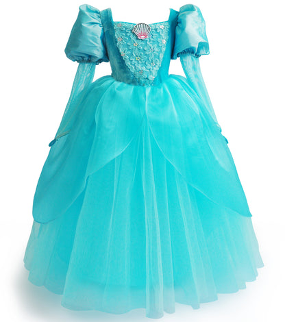 Mermaid Dress for Girls Ariel Princess Fancy Cosplay Costume Bubble Long Sleeve Dress Party Photo Shoot Gown