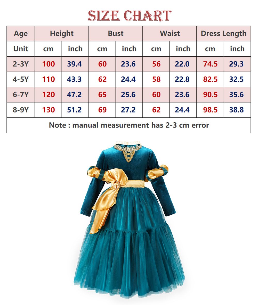 Merida Costume for Girls Princess Cosplay Clothes Up Merida Costumes Birthday Party Dress