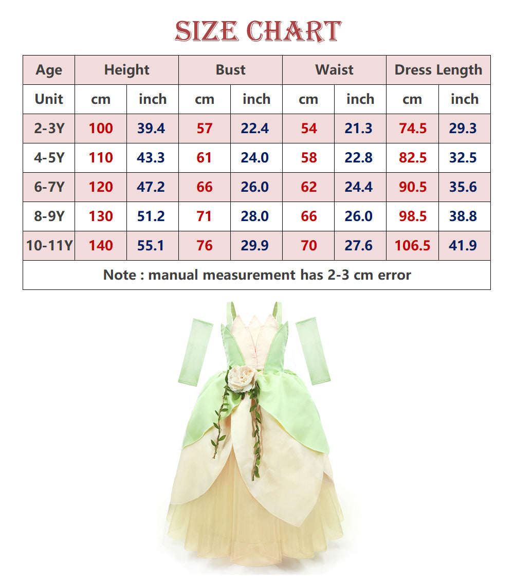 Tiana Costume for Girls Slip Dress Princess and the Frog Costume Birthday Party Fancy Dresses Formal Prom Dress