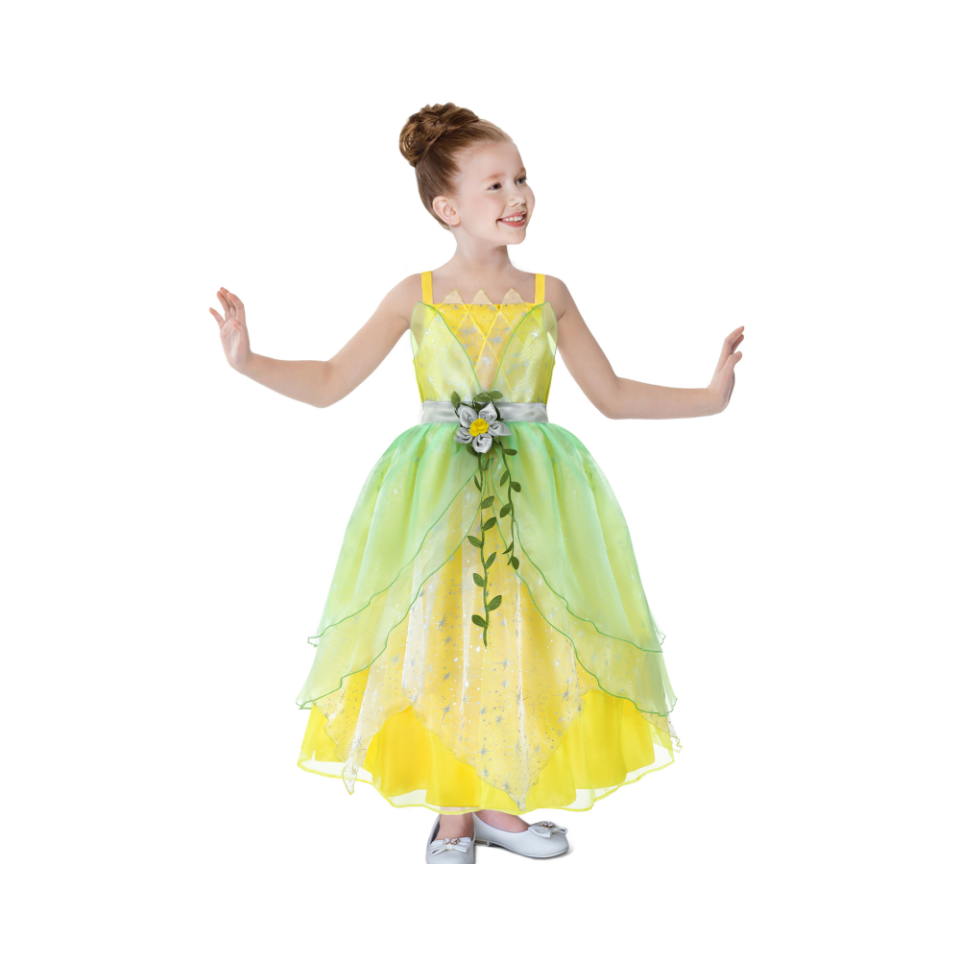 Tiana Costume for Girls Fancy Costume Tiana Dress for Girls Princess Frog Role Play Ball Gown Party Dress up Birthday Cosplay Costume Suit 2-10Y