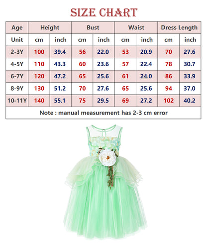 Tiana Costume for Girls Fancy Costume Tiana Dress for Girls Princess Frog Role Play Dress up Birthday Cosplay Costume