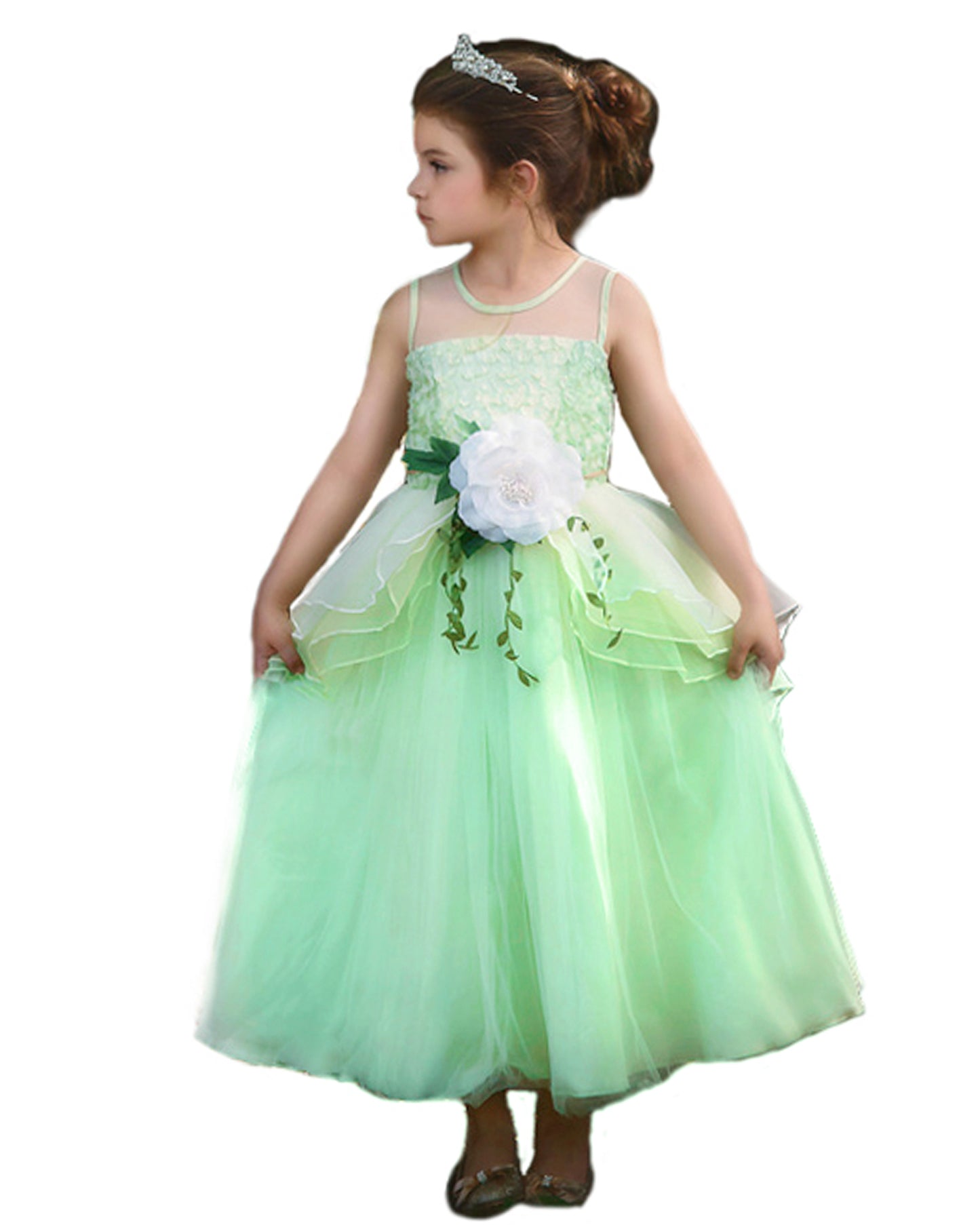 Tiana Costume for Girls Fancy Costume Tiana Dress for Girls Princess Frog Role Play Dress up Birthday Cosplay Costume