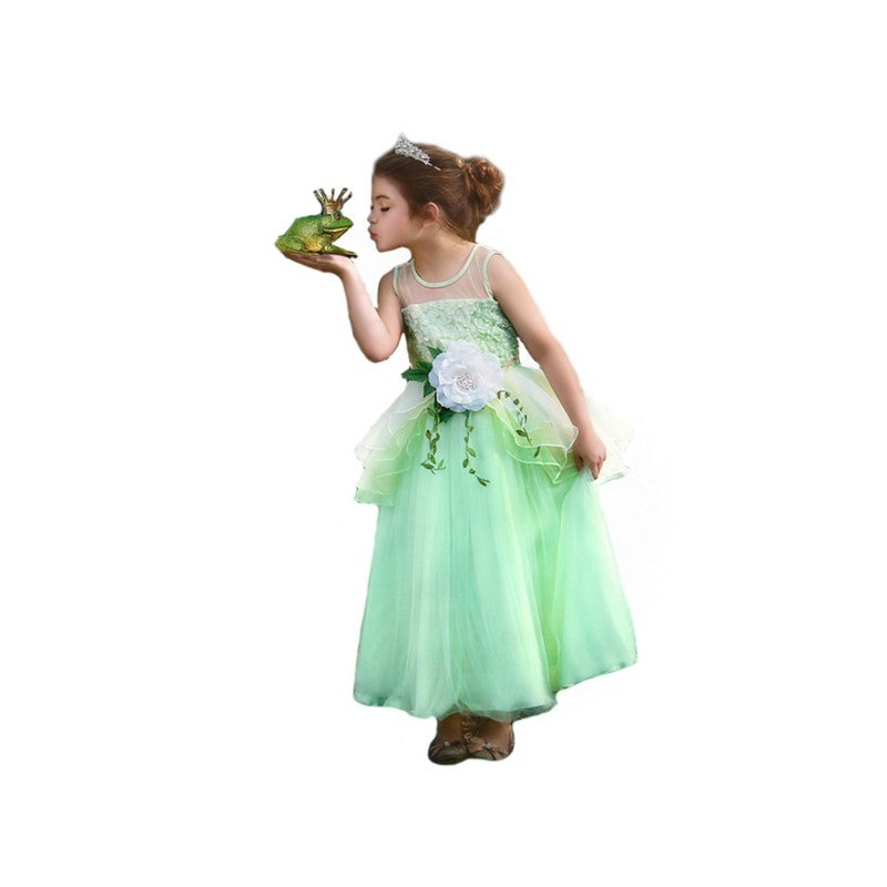 Tiana Costume for Girls Fancy Costume Tiana Dress for Girls Princess Frog Role Play Dress up Birthday Cosplay Costume