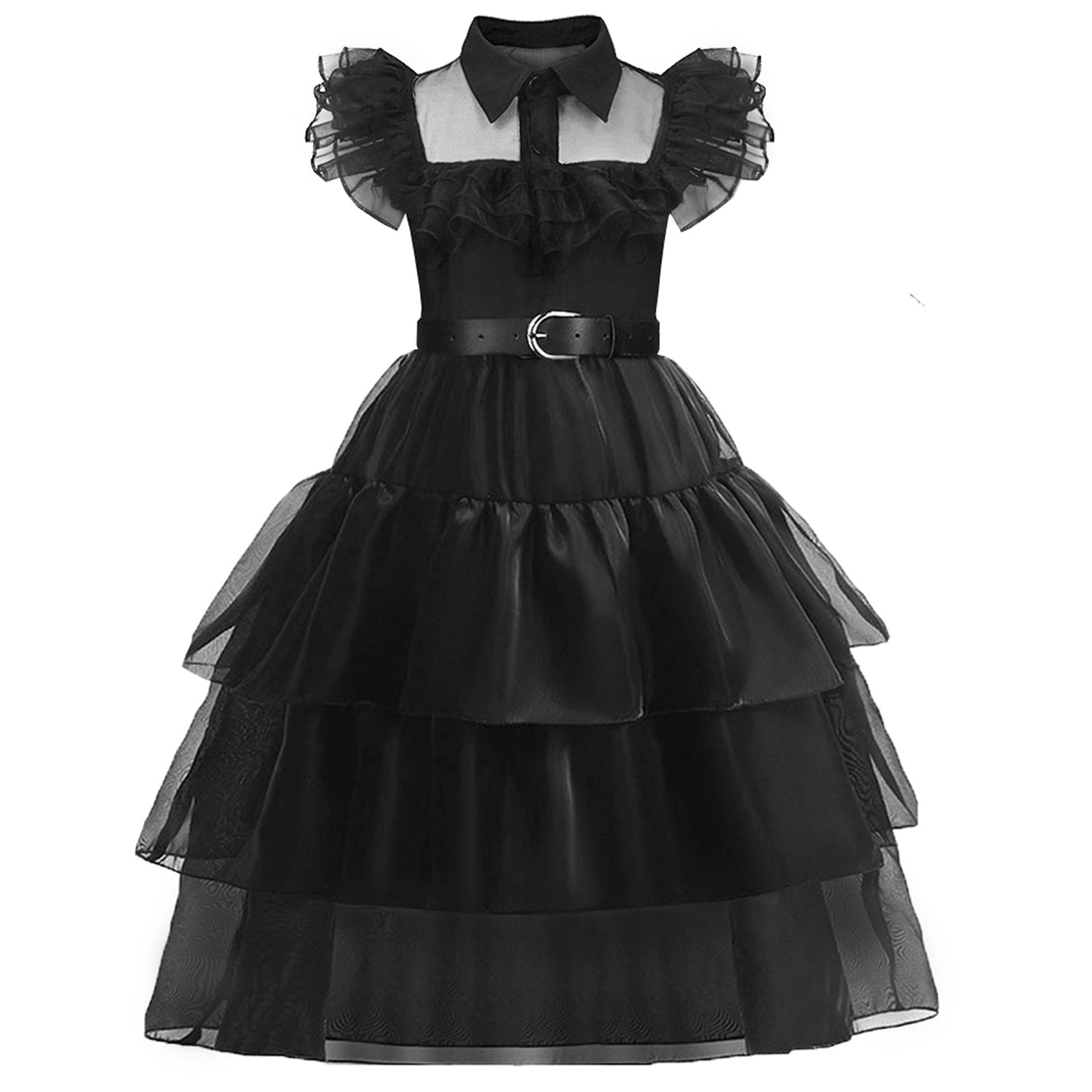 Wednesday Addams Dress for Girls Kids Party Cosplay Halloween Fancy Black Costumes